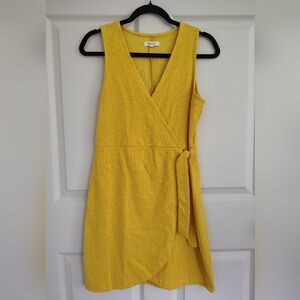 Madewell Retro '70s Inspired Mustard Yellow Wrap Cotton Blend Mini Dress, Size S